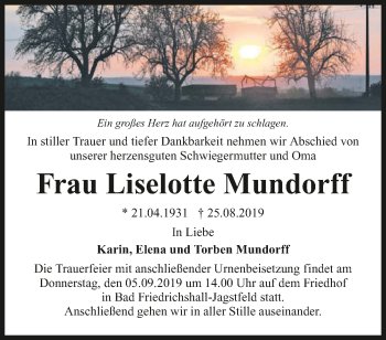 Traueranzeige von Liselotte Mundorff 