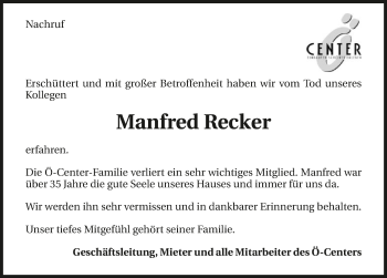 Traueranzeige von Manfred Recker 