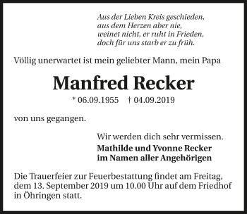 Traueranzeige von Manfred Recker 