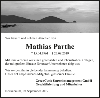 Traueranzeige von Mathias Parthe 