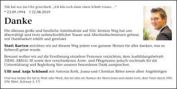 Traueranzeige von Nils Schlund 