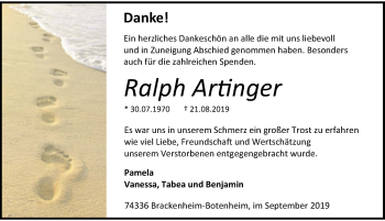 Traueranzeige von Ralph Artinger 