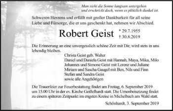 Traueranzeige von Robert Geist 