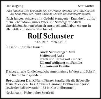 Traueranzeige von Rolf Schuster 