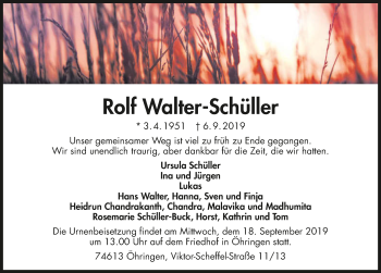 Traueranzeige von Rolf Walter-Schüller 