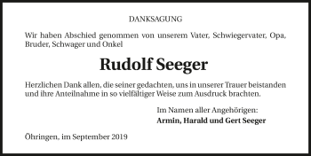 Traueranzeige von Rudolf Seeger 