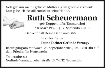Traueranzeige von Ruth Scheuermann 