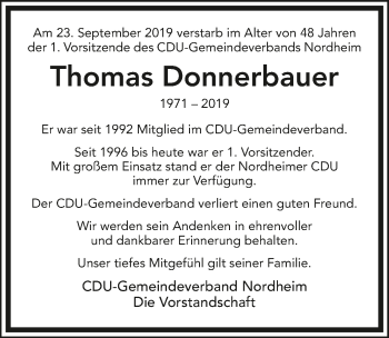 Traueranzeige von Thomas Donnerbauer 