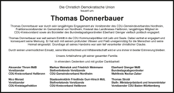 Traueranzeige von Thomas Donnerbauer 