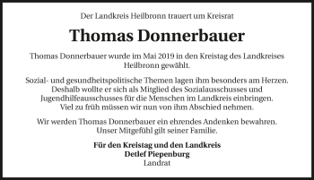 Traueranzeige von Thomas Donnerbauer 