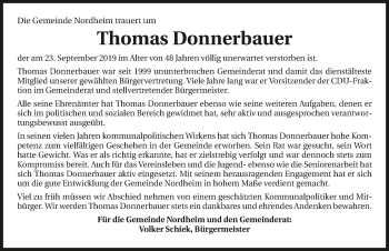 Traueranzeige von Thomas Donnerbauer 