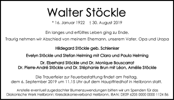 Traueranzeige von Walter Stöckle 