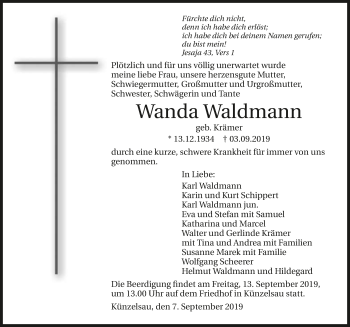 Traueranzeige von Wanda Waldmann 