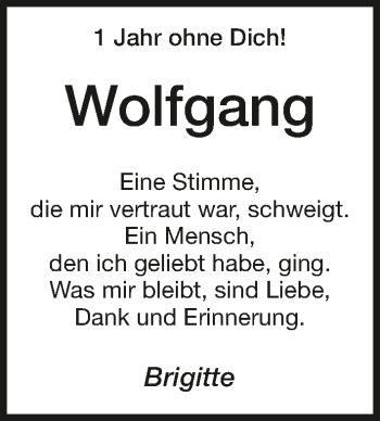Traueranzeige von Wolfgang  