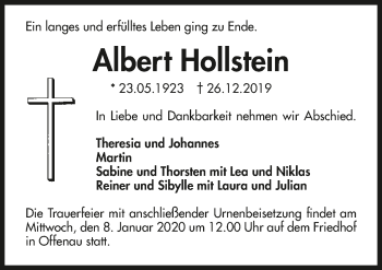 Traueranzeige von Albert Hollstein 