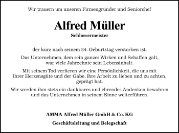 Traueranzeige von Alfred Müller 
