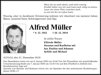 Traueranzeige von Alfred Müller 