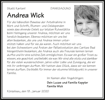 Traueranzeige von Andrea Wick 