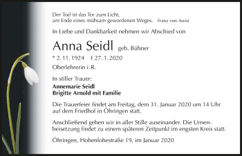 Traueranzeige von Anna Seidl 