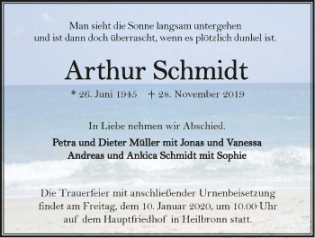 Traueranzeige von Arthur Schmidt 