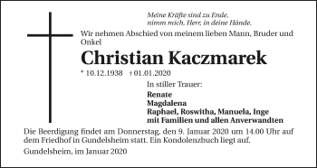 Traueranzeige von Christian Kaczmarek 