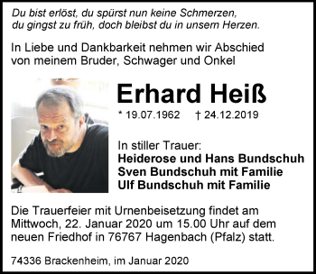 Traueranzeige von Erhard Heiß 