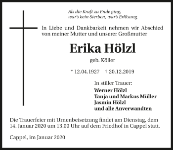 Traueranzeige von Erika Hölzl 