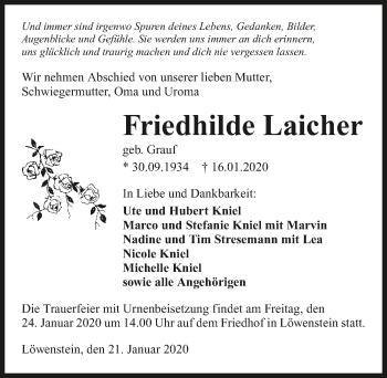 Traueranzeige von Friedhilde Laicher 