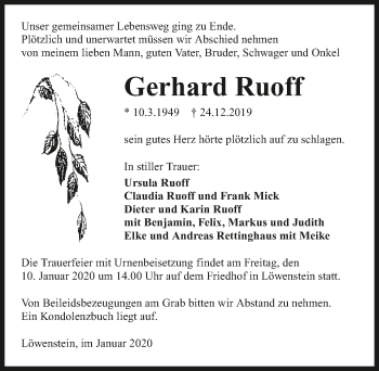 Traueranzeige von Gerhard Ruoff 