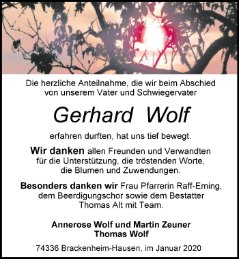 Traueranzeige von Gerhard Wolf 
