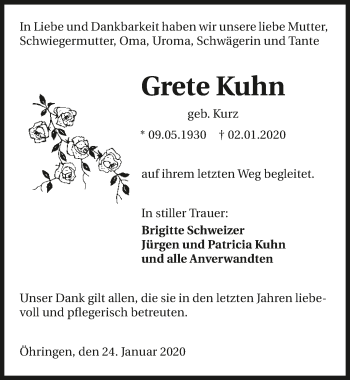 Traueranzeige von Grete Kuhn 