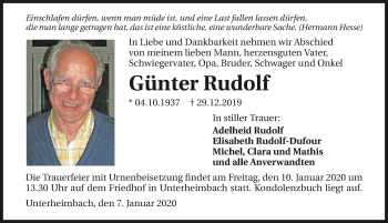 Traueranzeige von Günter Rudolf 