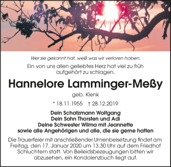 Traueranzeige von Hannelore Lamminger-Meßy 