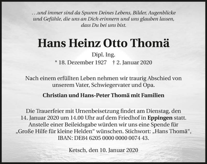 Traueranzeigen Von Hans Thoma Www Trauerundgedenken De