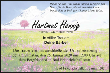 Traueranzeige von Hartmut Hennig 