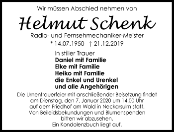 Traueranzeige von Helmut Schenk 