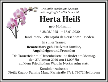 Traueranzeige von Herta Heiß 