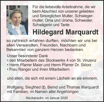 Traueranzeige von Hildegard Marquardt 