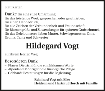 Traueranzeige von Hildegard Vogt 