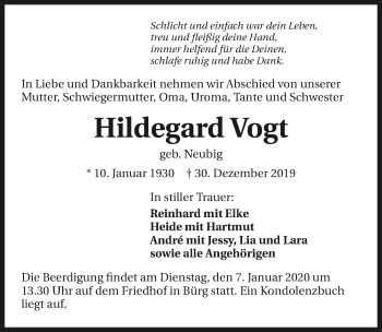 Traueranzeige von Hildegard Vogt 