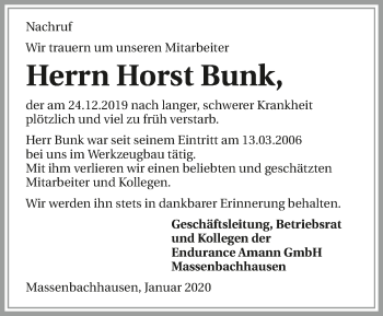 Traueranzeige von Horst Bunk 