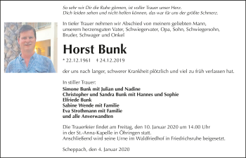 Traueranzeige von Horst Bunk 