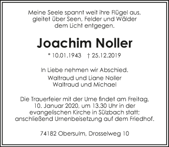 Traueranzeige von Joachim Noller 