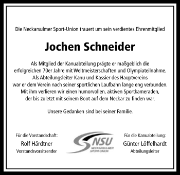 Traueranzeige von Jochen Schneider 