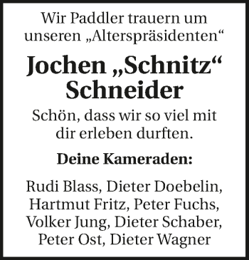 Traueranzeige von Jochen Schneider 