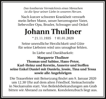 Traueranzeige von Johann Thullner 