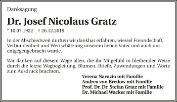 Traueranzeige von Josef Nicolaus Gratz 