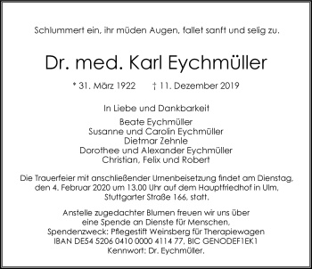 Traueranzeige von Karl Eychmüller 