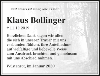 Traueranzeige von Klaus Bollinger 