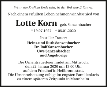 Traueranzeige von Lotte Korn 